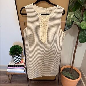 Daniel Cremieux Cream and Black Striped Lace-Up Dress